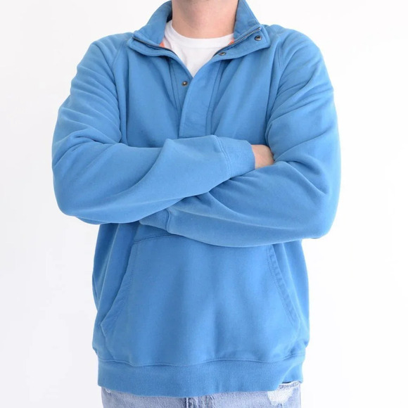 L.L.  Bean Blue Half-Zip Pullover Sweater with Kangaroo Pocket - Picture 3 of 12